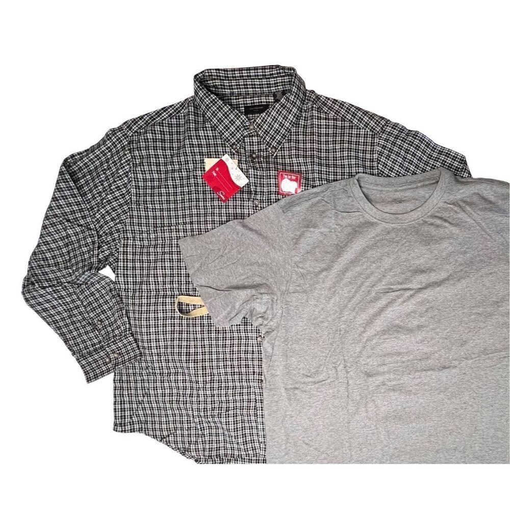 Covington Flannel Black Check Button Up Shirt & Grey T-Shirt Set Sz XXL Casual F